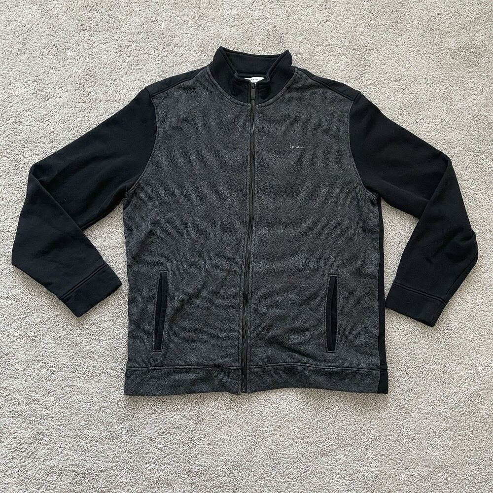 Calvin Klein Grey And Black Full Zip Sweater Men’s Size Large